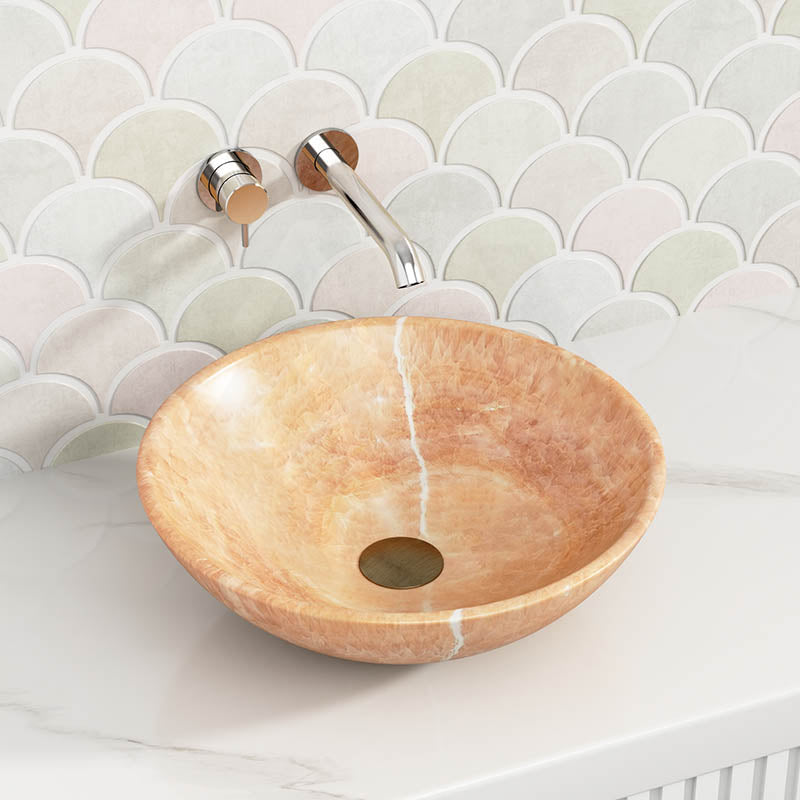420x420x140mm Round Above Counter Basin Onyx Surface Bathroom Stone Wash Basin