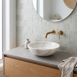 Round Above Counter Basin Bathroom Stone Wash Basin 420x420x140mm - White Marble Surface