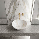Round Above Counter Basin Bathroom Stone Wash Basin 420x420x140mm - White Marble Surface