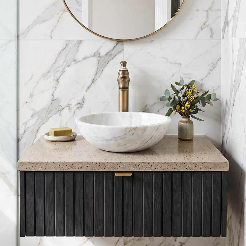 Round Above Counter Basin Bathroom Stone Wash Basin 420x420x140mm - White Marble Surface