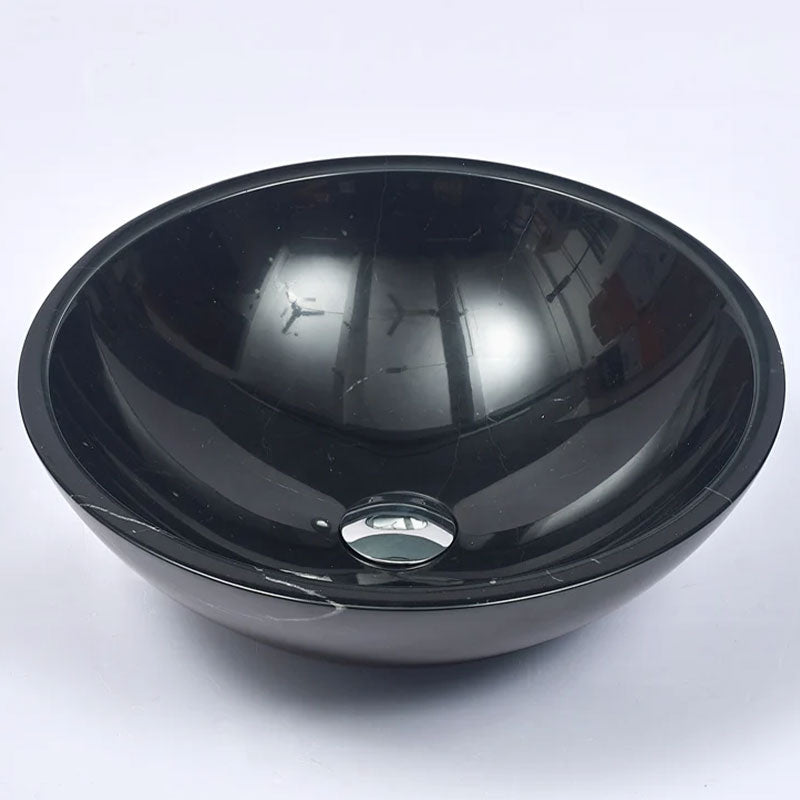 Round Above Counter Stone Basin Marble Surface Bathroom Stone Wash Basin 420x420x140mm - Gloss Black