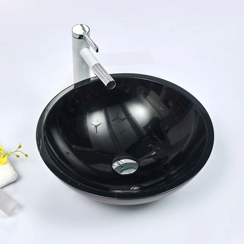 Round Above Counter Stone Basin Marble Surface Bathroom Stone Wash Basin 420x420x140mm - Gloss Black