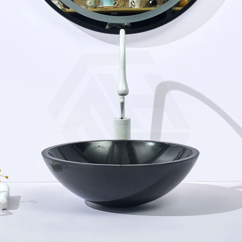 Round Above Counter Stone Basin Marble Surface Bathroom Stone Wash Basin 420x420x140mm - Gloss Black
