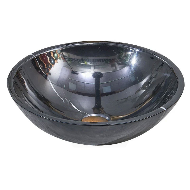 Round Above Counter Stone Basin Marble Surface Bathroom Stone Wash Basin 420x420x140mm - Gloss Black