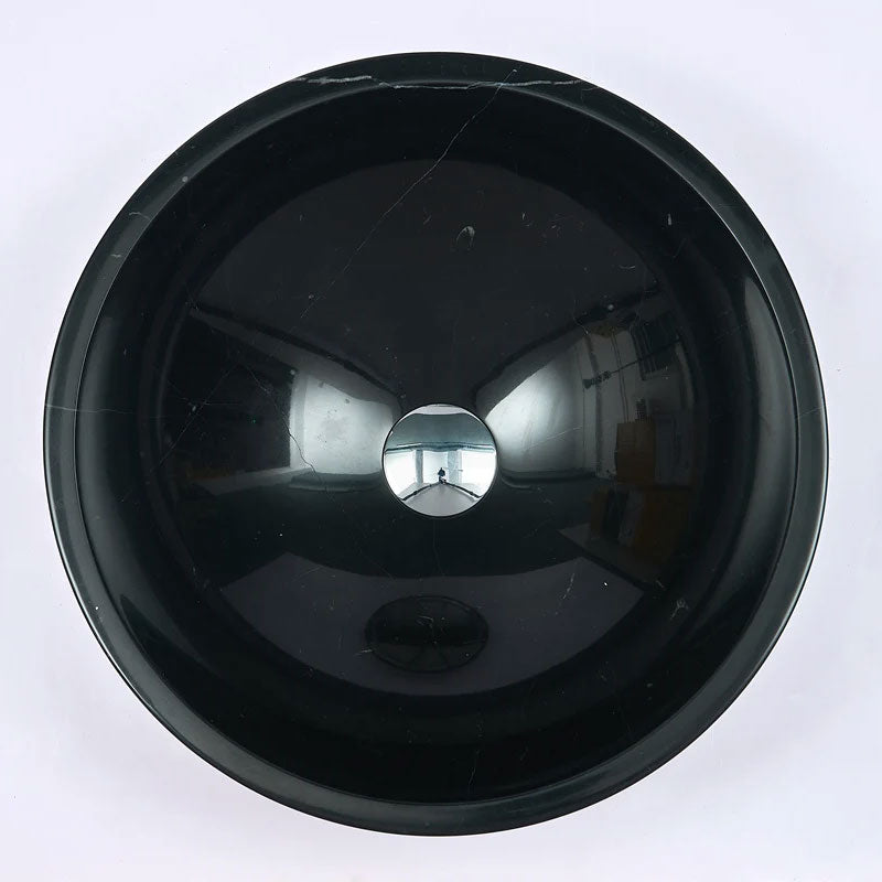 Round Above Counter Stone Basin Marble Surface Bathroom Stone Wash Basin 420x420x140mm - Gloss Black