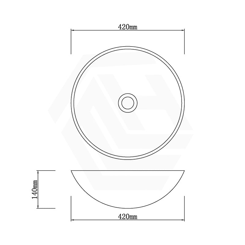 Round Above Counter Stone Basin Marble Surface Bathroom Stone Wash Basin 420x420x140mm - Gloss Black