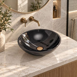 Round Above Counter Stone Basin Marble Surface Bathroom Stone Wash Basin 420x420x140mm - Gloss Black