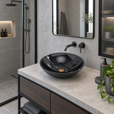 Round Above Counter Stone Basin Marble Surface Bathroom Stone Wash Basin 420x420x140mm - Gloss Black