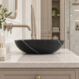 Round Above Counter Stone Basin Marble Surface Bathroom Stone Wash Basin 420x420x140mm - Gloss Black