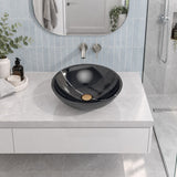 Round Above Counter Stone Basin Marble Surface Bathroom Stone Wash Basin 420x420x140mm - Gloss Black