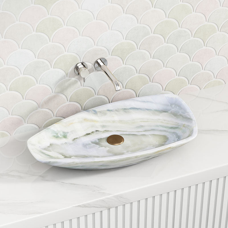 700x390x110mm Above Counter Stone Basin Special Shape White Onyx Surface Luxury Bathroom Wash Basin Vintage