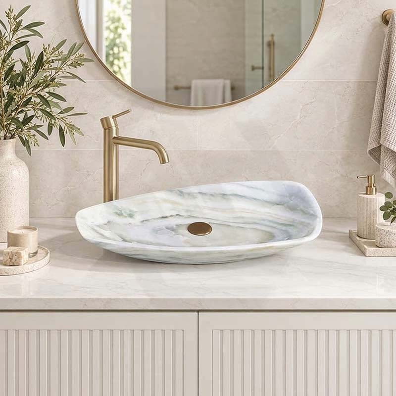 Above Counter Stone Basin Special Shape Luxury Bathroom Wash Basin Vintage 700x390x110mm - White Onyx Surface