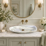 Above Counter Stone Basin Special Shape Luxury Bathroom Wash Basin Vintage 700x390x110mm - White Onyx Surface