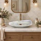 Above Counter Stone Basin Special Shape Luxury Bathroom Wash Basin Vintage 700x390x110mm - White Onyx Surface