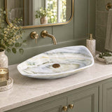 Above Counter Stone Basin Special Shape Luxury Bathroom Wash Basin Vintage 700x390x110mm - White Onyx Surface