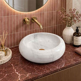 Infinity Round Stone Above Counter Basin NO Overflow 420x420x140mm - White Marble