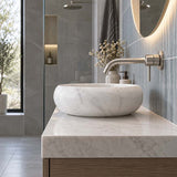 Infinity Round Stone Above Counter Basin NO Overflow 420x420x140mm - White Marble