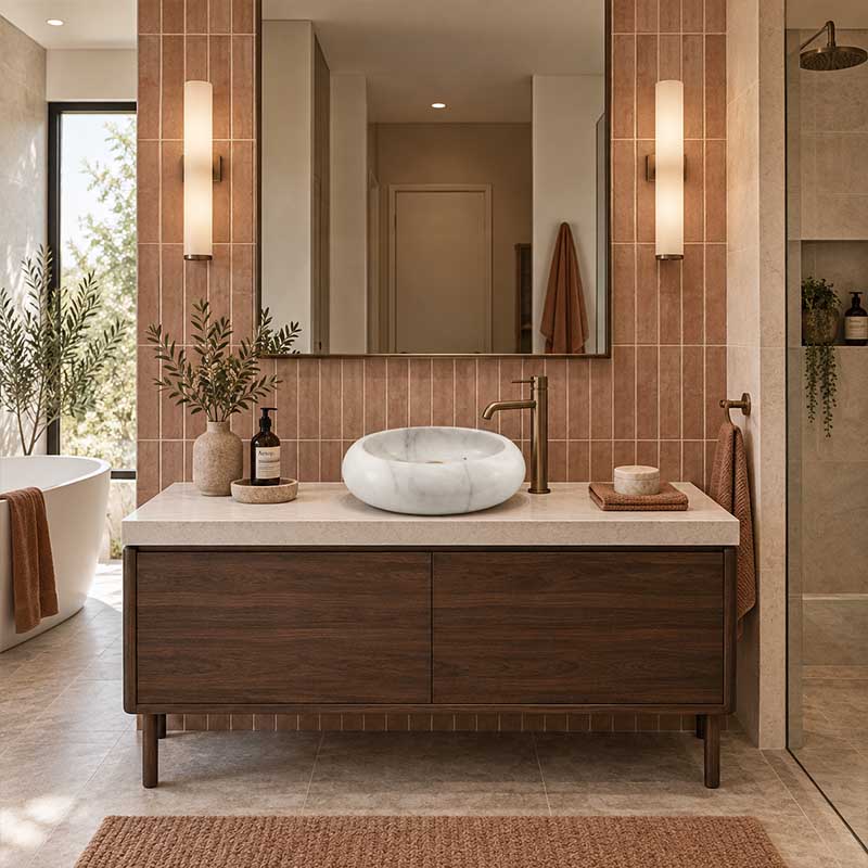 Infinity Round Stone Above Counter Basin NO Overflow 420x420x140mm - White Marble