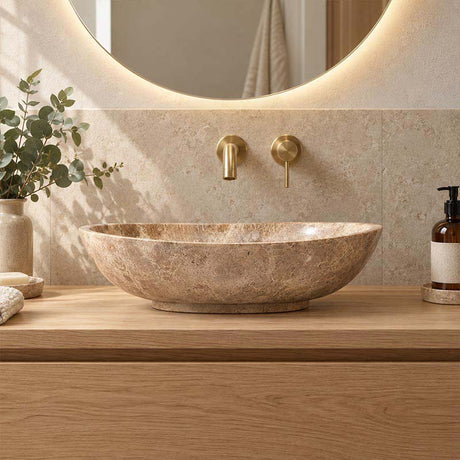 Above Counter Stone Basin Oval Bathroom Wash Basin Antique 500x350x150mm - Marble Surface