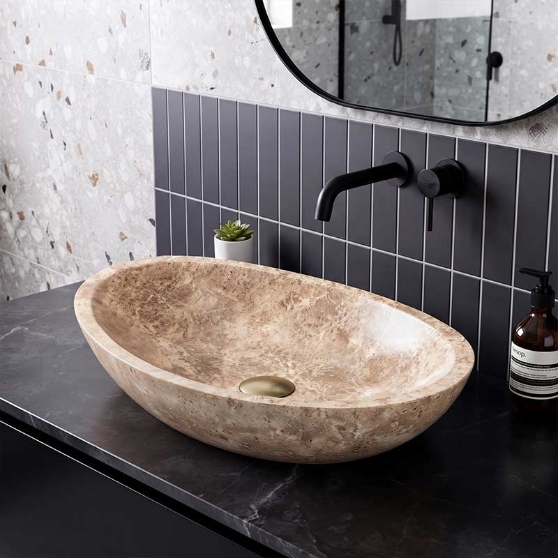 Above Counter Stone Basin Oval Bathroom Wash Basin Antique 500x350x150mm - Marble Surface