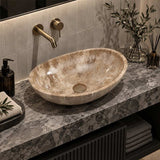 Above Counter Stone Basin Oval Bathroom Wash Basin Antique 500x350x150mm - Marble Surface