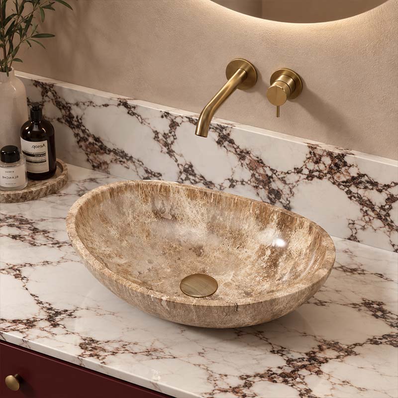 Above Counter Stone Basin Oval Bathroom Wash Basin Antique 500x350x150mm - Marble Surface