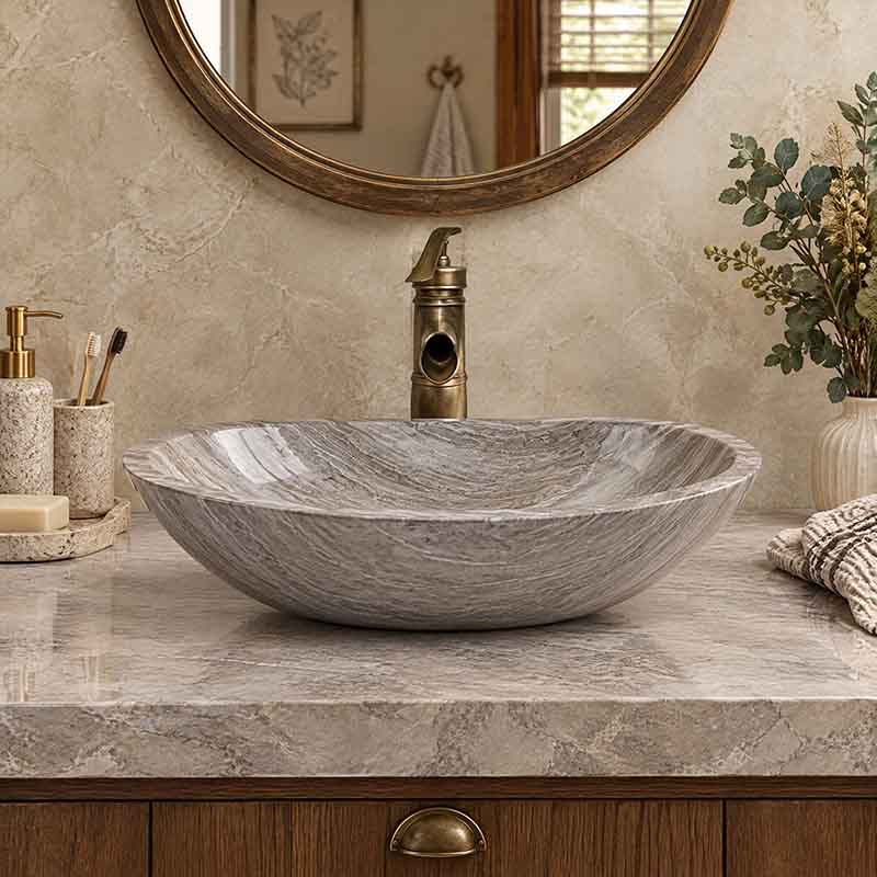 Above Counter Stone Basin Oval Shape Marble Surface Bathroom Wash Basin Antique Vintage 500x350x150mm