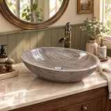 Above Counter Stone Basin Oval Shape Marble Surface Bathroom Wash Basin Antique Vintage 500x350x150mm