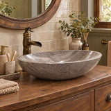 Above Counter Stone Basin Oval Shape Marble Surface Bathroom Wash Basin Antique Vintage 500x350x150mm