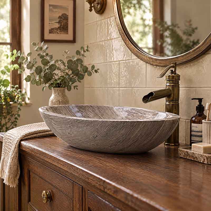 Above Counter Stone Basin Oval Shape Marble Surface Bathroom Wash Basin Antique Vintage 500x350x150mm