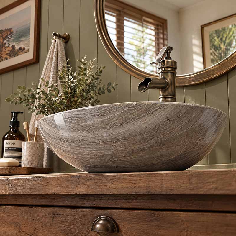 Above Counter Stone Basin Oval Shape Marble Surface Bathroom Wash Basin Antique Vintage 500x350x150mm