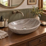 Above Counter Stone Basin Oval Shape Marble Surface Bathroom Wash Basin Antique Vintage 500x350x150mm