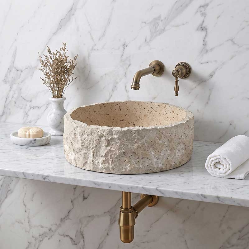 Above Counter Basin Bathroom Round Stone Wash Basin Vintage Antique 420x420x140mm - Marble Surface
