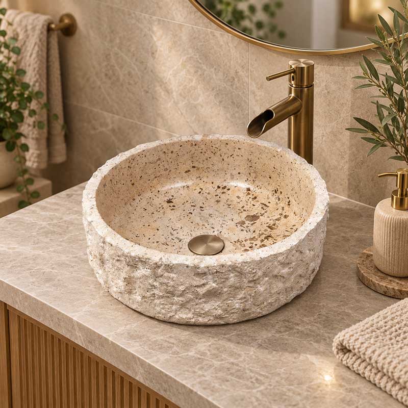 Above Counter Basin Bathroom Round Stone Wash Basin Vintage Antique 420x420x140mm - Marble Surface