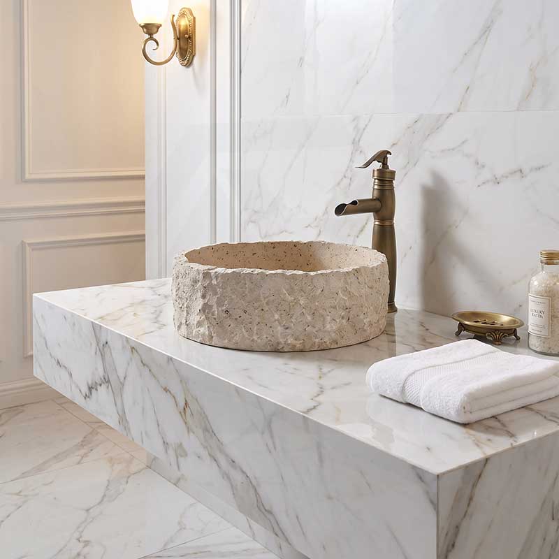 Above Counter Basin Bathroom Round Stone Wash Basin Vintage Antique 420x420x140mm - Marble Surface