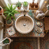 Above Counter Basin Bathroom Round Stone Wash Basin Vintage Antique 420x420x140mm - Marble Surface