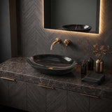 Above Counter Stone Basin Oval Shape Marble Surface Bathroom Wash Basin Antique Vintage 600x380x150mm