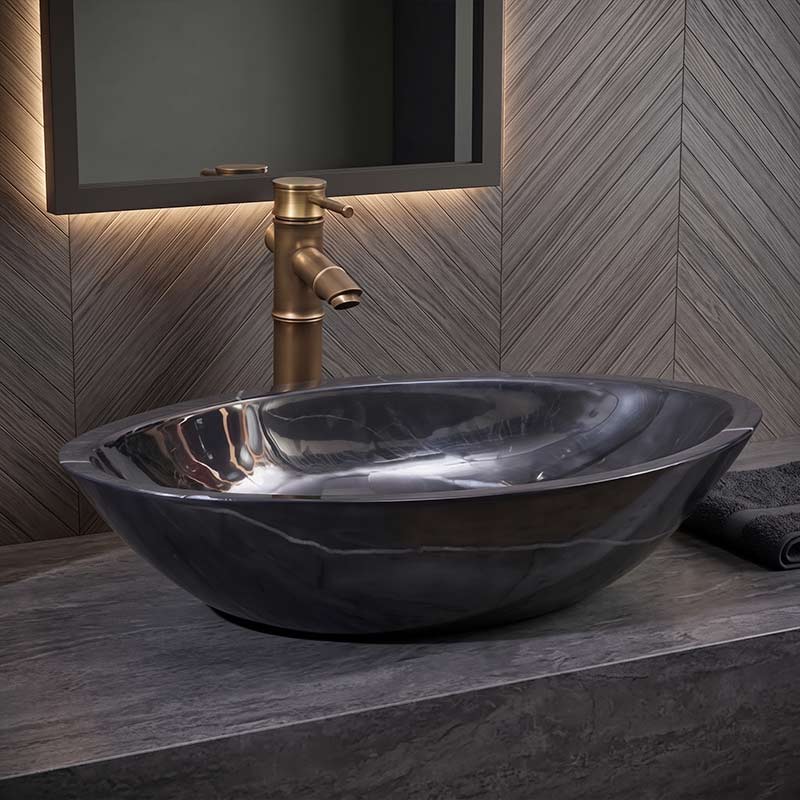 Above Counter Stone Basin Oval Shape Marble Surface Bathroom Wash Basin Antique Vintage 600x380x150mm