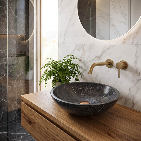 Stone Round Above Counter Basin 420x420x140mm - Dark Marble Surface