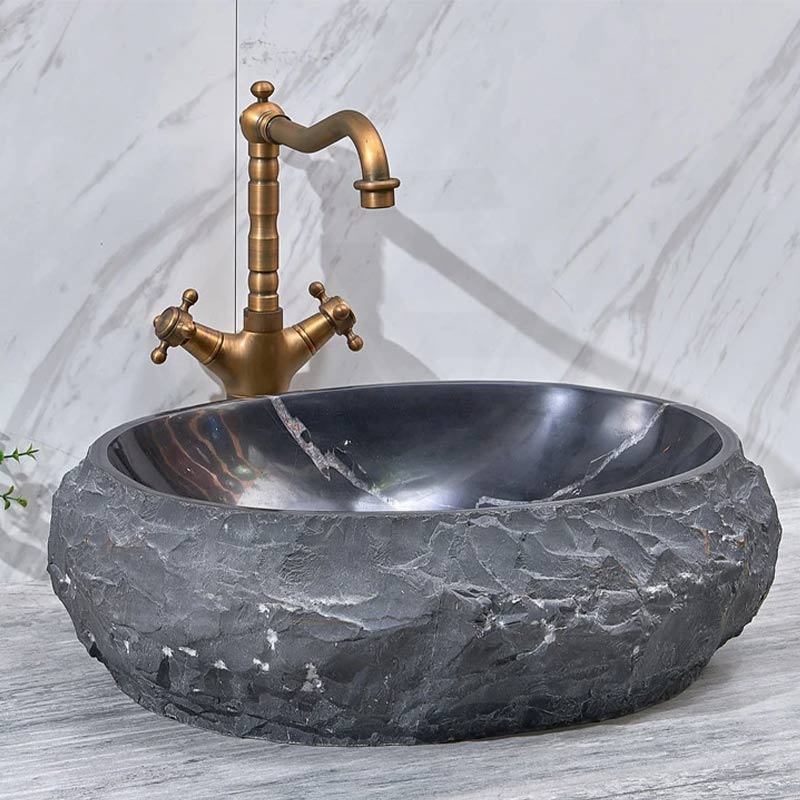 Oval Above Counter Stone Basin Vintage Antique Bathroom Wash Basin 500x400x150mm - Marble Surface