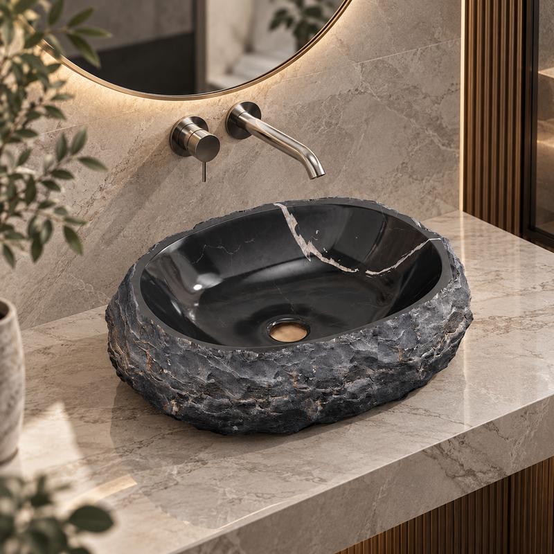 Oval Above Counter Stone Basin Vintage Antique Bathroom Wash Basin 500x400x150mm - Marble Surface