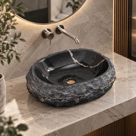 Oval Above Counter Stone Basin Vintage Antique Bathroom Wash Basin 500x400x150mm - Marble Surface