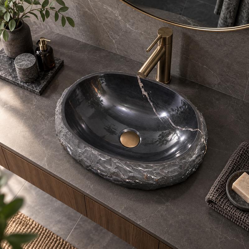 Oval Above Counter Stone Basin Vintage Antique Bathroom Wash Basin 500x400x150mm - Marble Surface