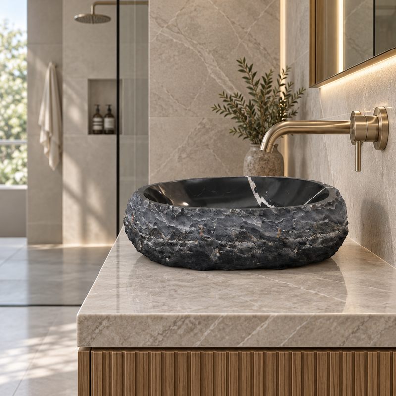 Oval Above Counter Stone Basin Vintage Antique Bathroom Wash Basin 500x400x150mm - Marble Surface