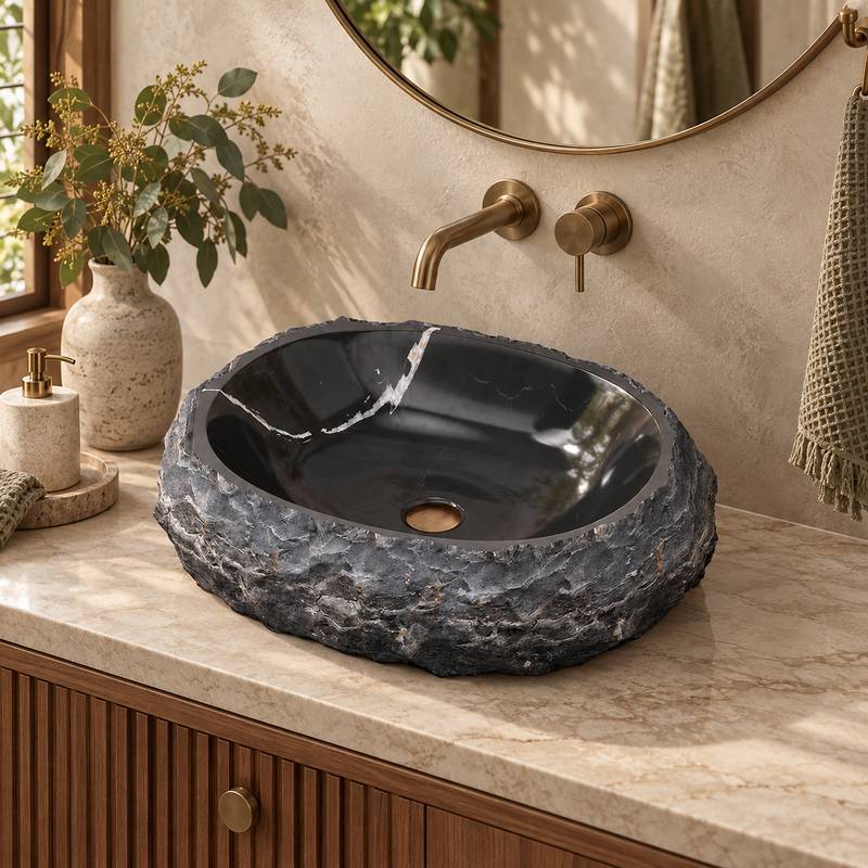 Oval Above Counter Stone Basin Vintage Antique Bathroom Wash Basin 500x400x150mm - Marble Surface