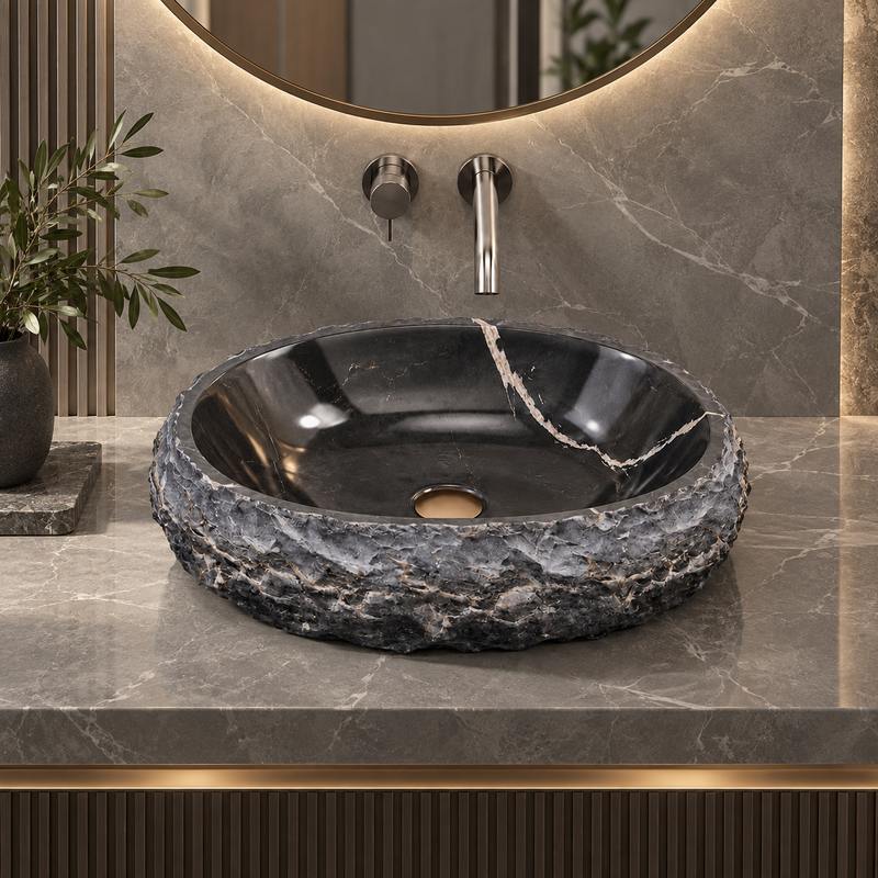 Oval Above Counter Stone Basin Vintage Antique Bathroom Wash Basin 500x400x150mm - Marble Surface