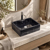 Above Counter Marble Surface Stone Basin Antique with Tap Hole 500x380x150mm - Black Marble