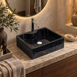 Above Counter Marble Surface Stone Basin Antique with Tap Hole 500x380x150mm - Black Marble