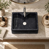 Above Counter Marble Surface Stone Basin Antique with Tap Hole 500x380x150mm - Black Marble