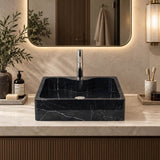 Above Counter Marble Surface Stone Basin Antique with Tap Hole 500x380x150mm - Black Marble